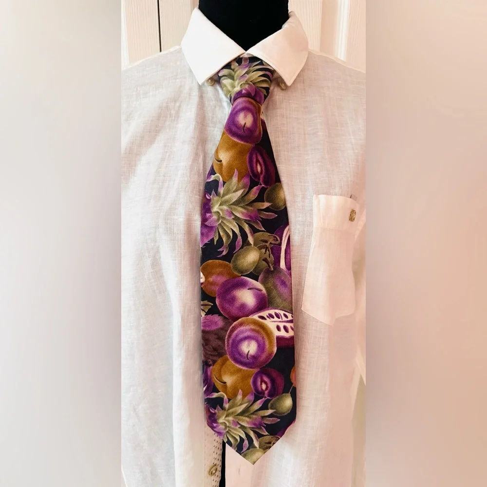 GANT ~ Men’s Multi-Colored Neck Tie in Purple and Green Print circa 1980s